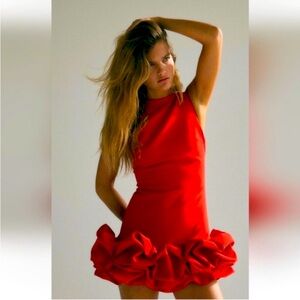 Red Puff Mini Romper /Dress Zara Sz Large